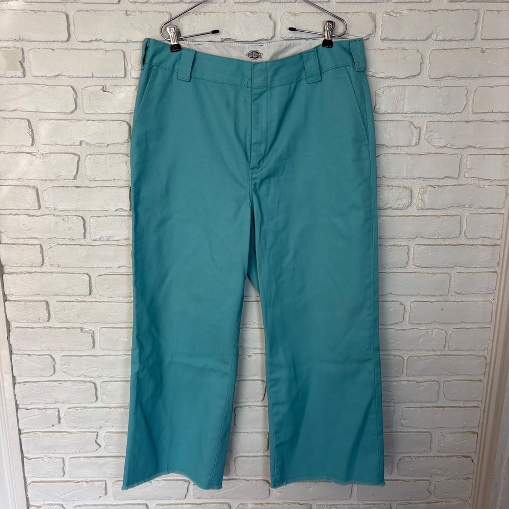 Dickies Women's Twill Cropped Ankle Pants Teal Blue High Rise Wide Leg size 16R - Picture 3 of 8